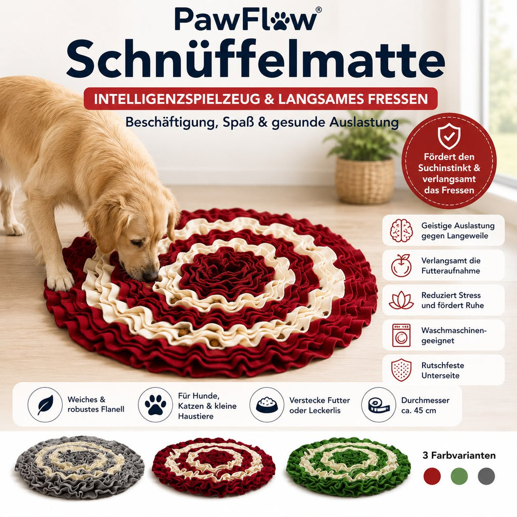 PawFlow Schnüffelmatte für Hunde & Katzen – Intelligenzspielzeug für langsames Fressen