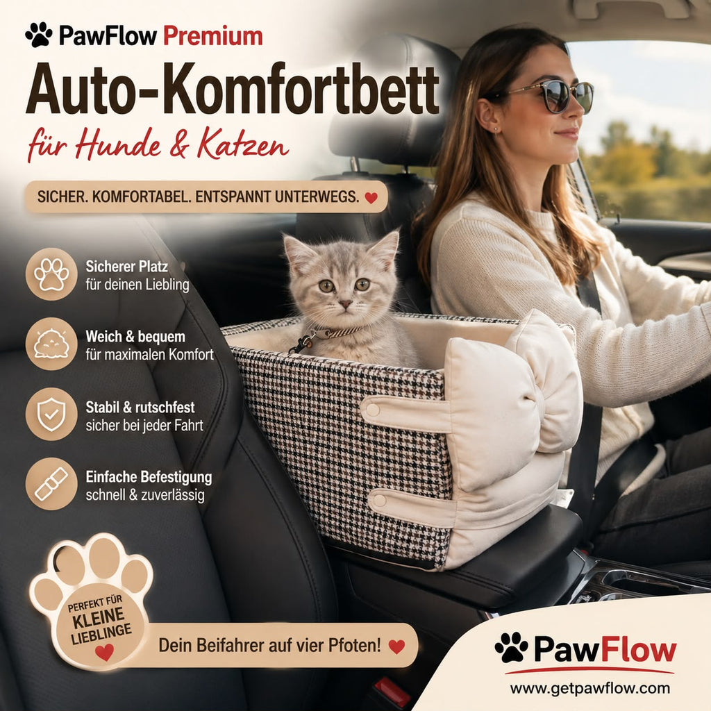 PawFlow Premium Autositz für Hunde & Katzen – Komfortbett für die Mittelkonsole