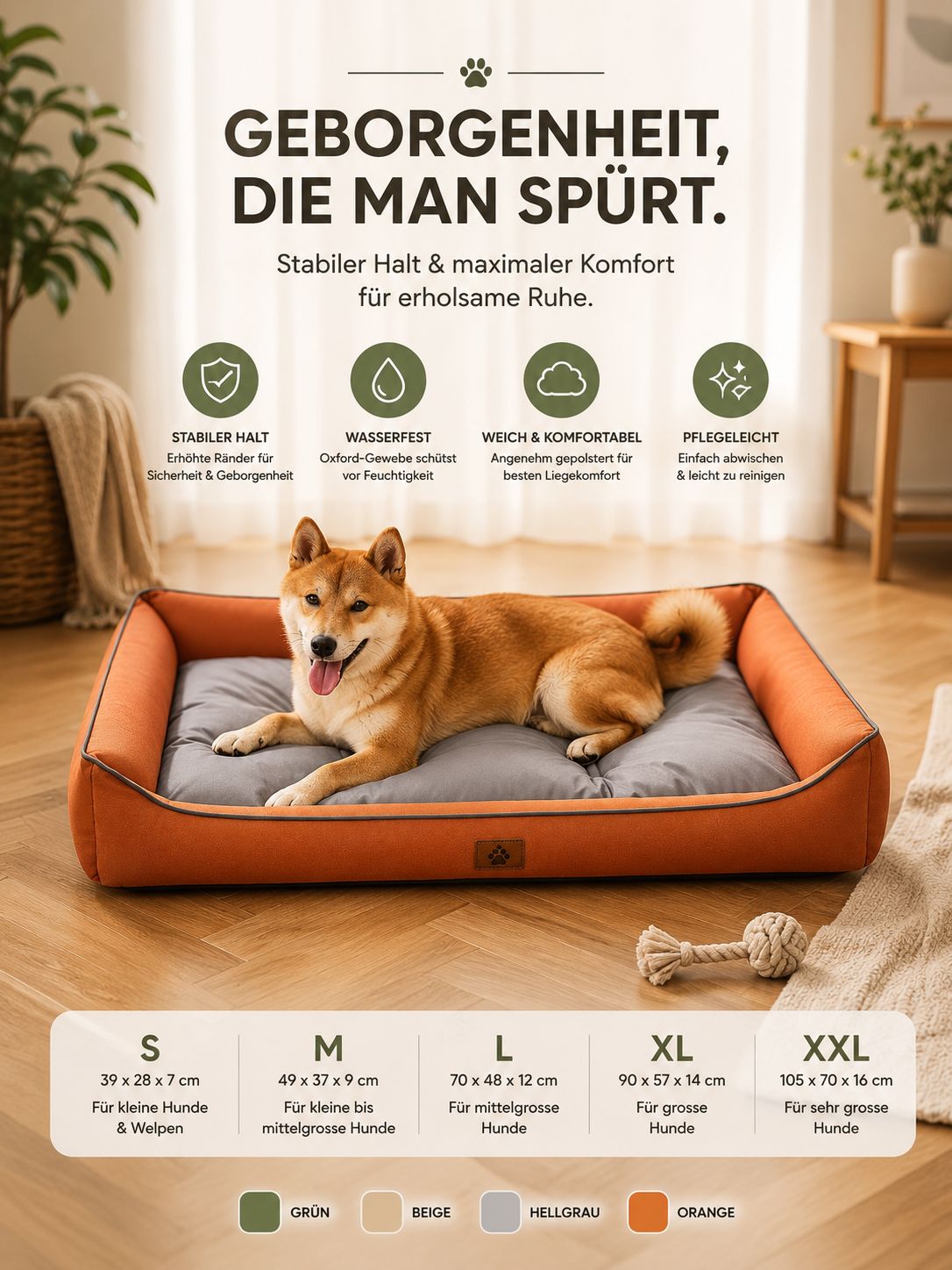 PawFlow Premium Hundebett – Wasserfestes Oxford-Hundebett mit weicher Liegefläche