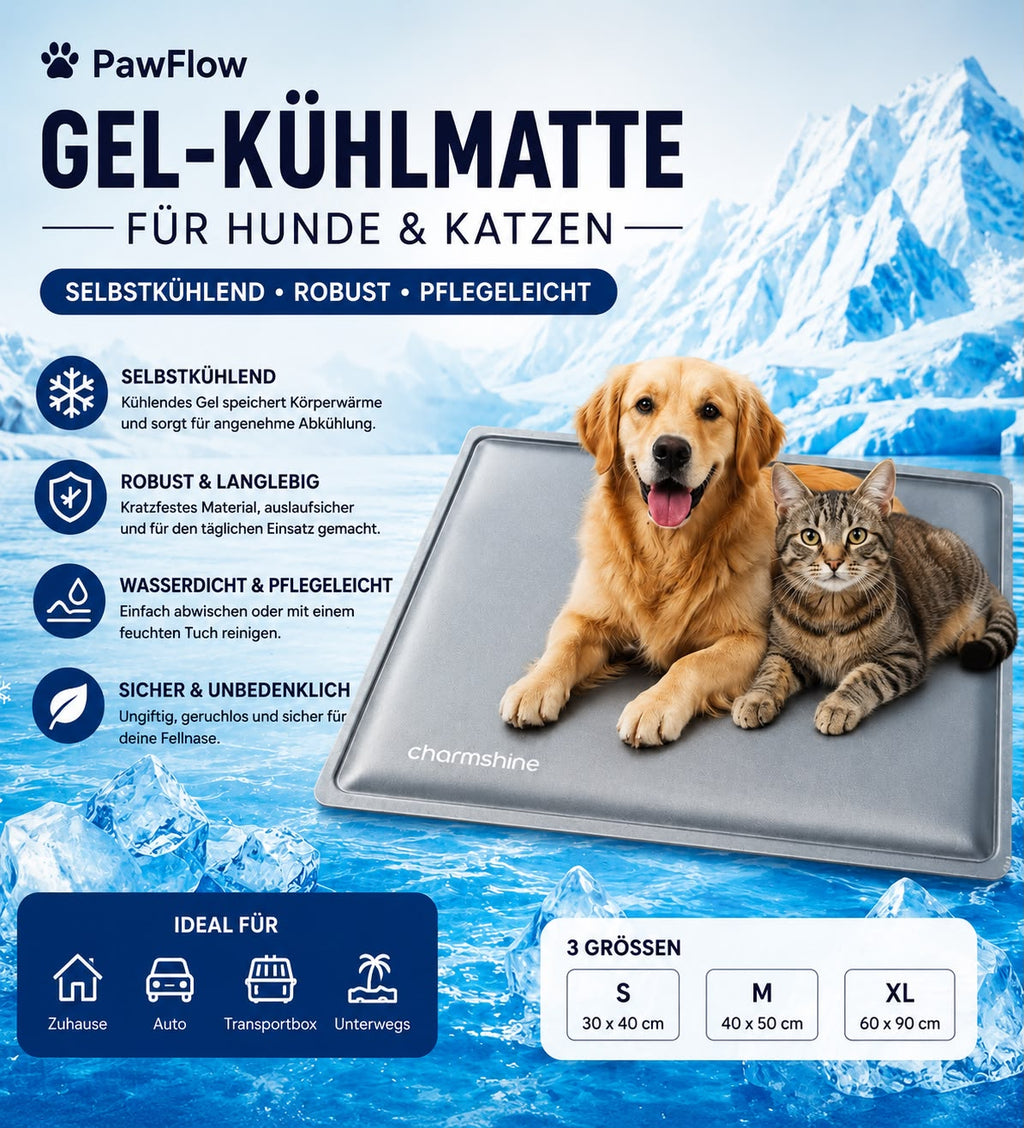 PawFlow Premium Gel-Kühlmatte für Hunde & Katzen – Selbstkühlend & besonders langlebig