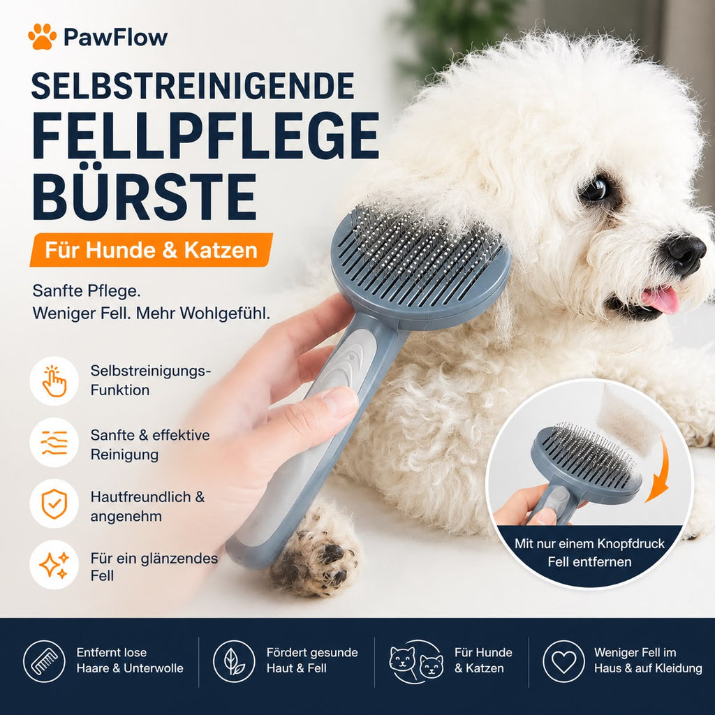 PawFlow Selbstreinigende Fellpflegebürste für Hunde & Katzen