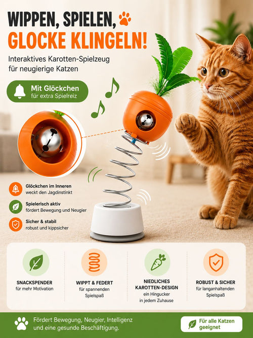 PawFlow Interaktives Karotten-Katzenspielzeug mit Snackspender – Spielen, Wippen & Belohnen