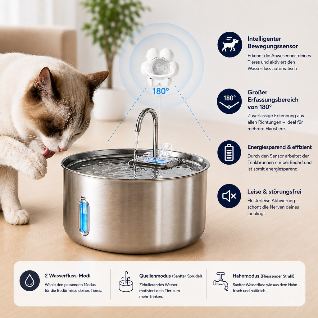 PawFlow Smart Fontain Pro – Edelstahl Haustier-Wasserspender
