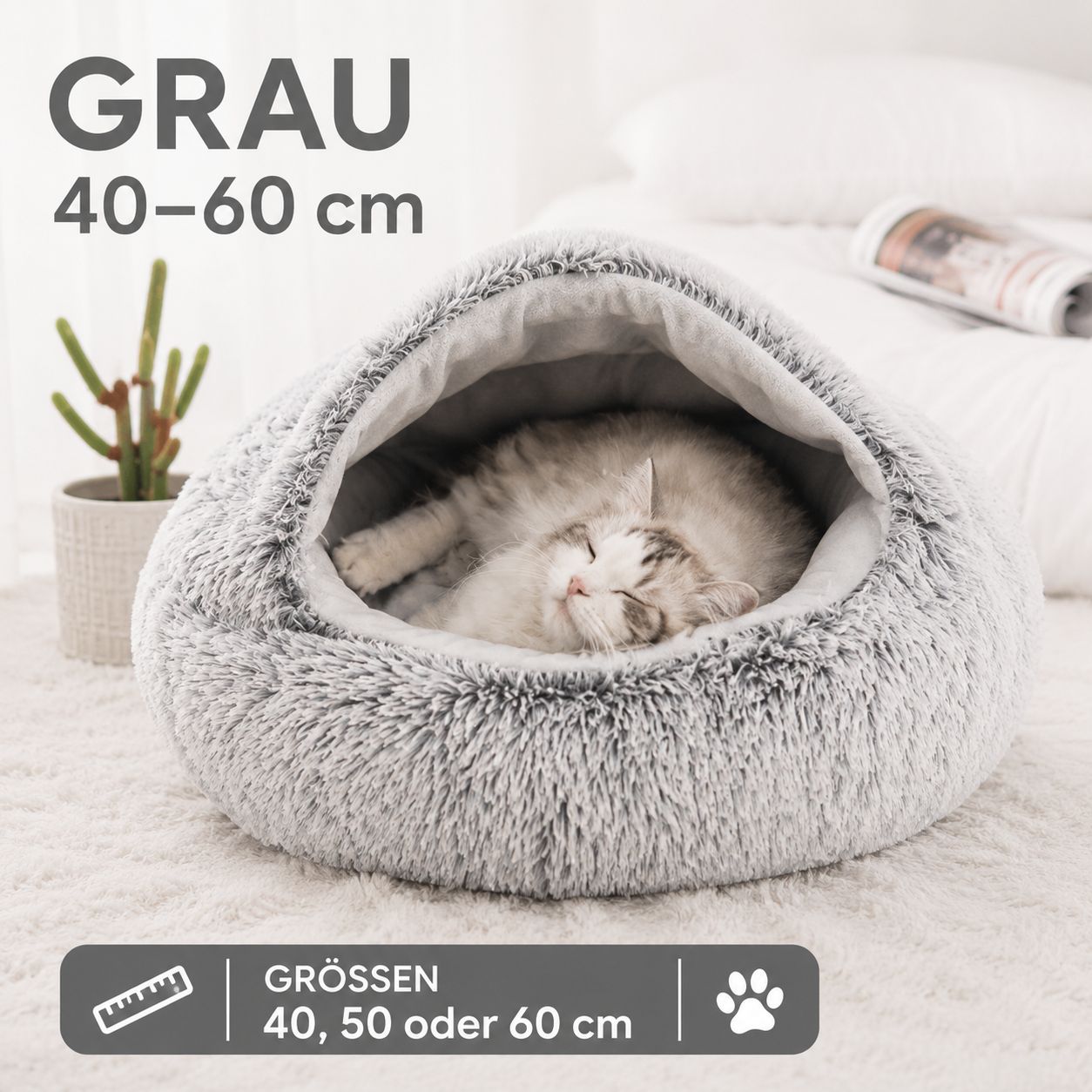 PawFlow Kuschelhöhle für Hunde & Katzen – Weiches Plüschbett mit Wohlfühleffekt