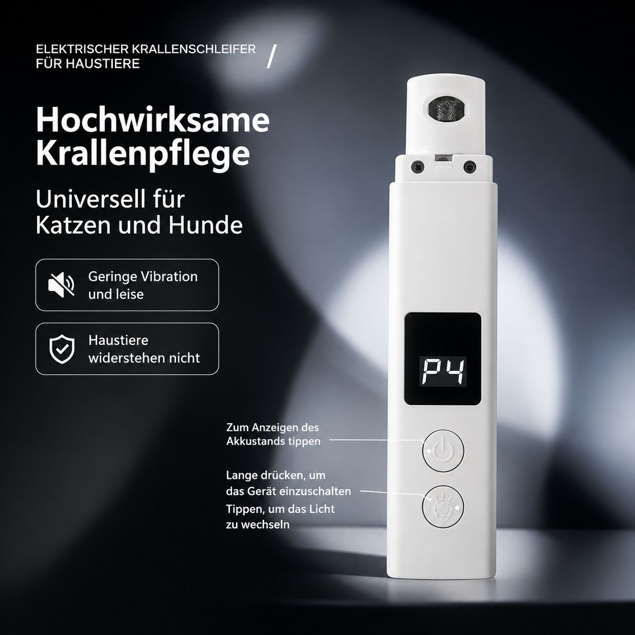 PawFlow Krallenschleifer Pro für Hunde & Katzen – Leise, USB-C & LED-Licht