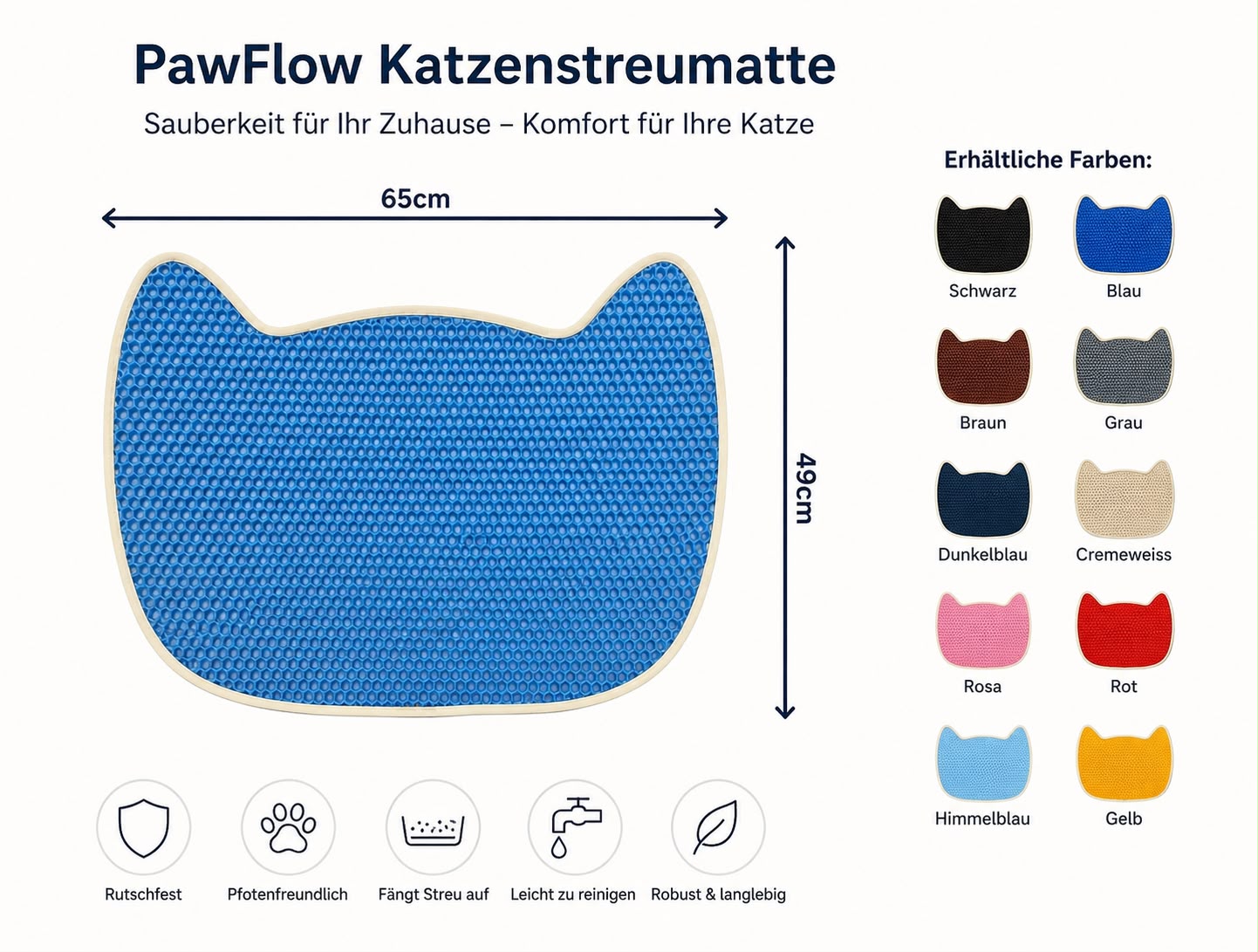 PawFlow Katzenstreumatte – Rutschfest & Sauber für die Katzentoilette
