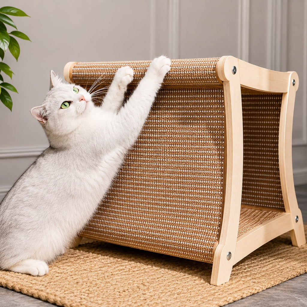 PawFlow Katzen-Lounge mit Kratzflächen – Doppelstöckiger Rückzugsort aus Holz