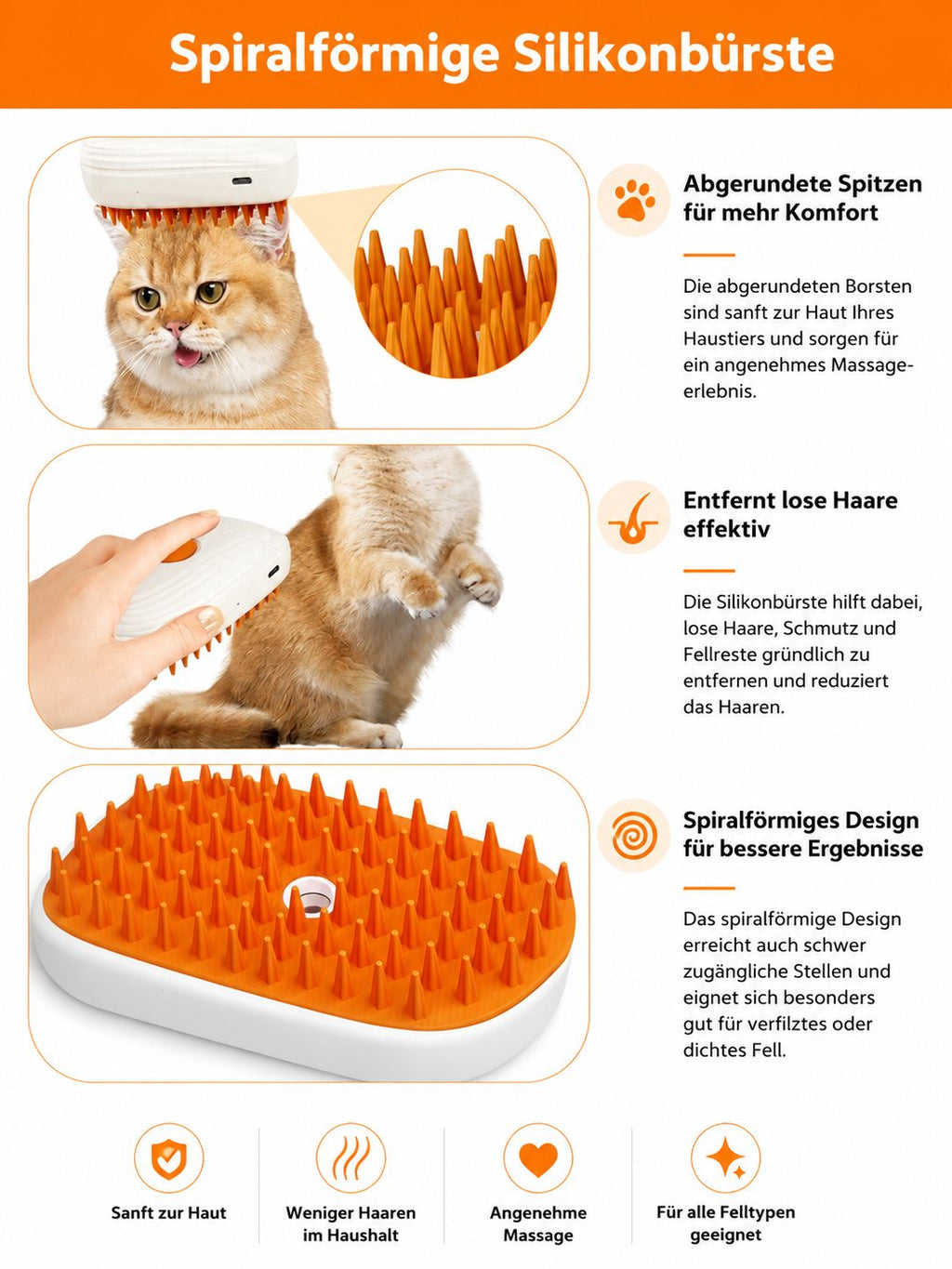 PawFlow Fellpflegebürste mit Sprühfunktion für Hunde & Katzen