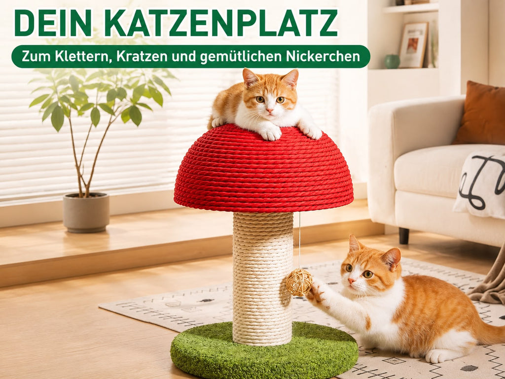PawFlow Pilz-Kratzbaum mit Sisalstamm und Spielball