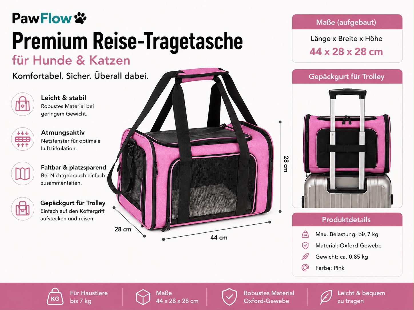 PawFlow Premium Reise-Tragetasche für Hunde & Katzen