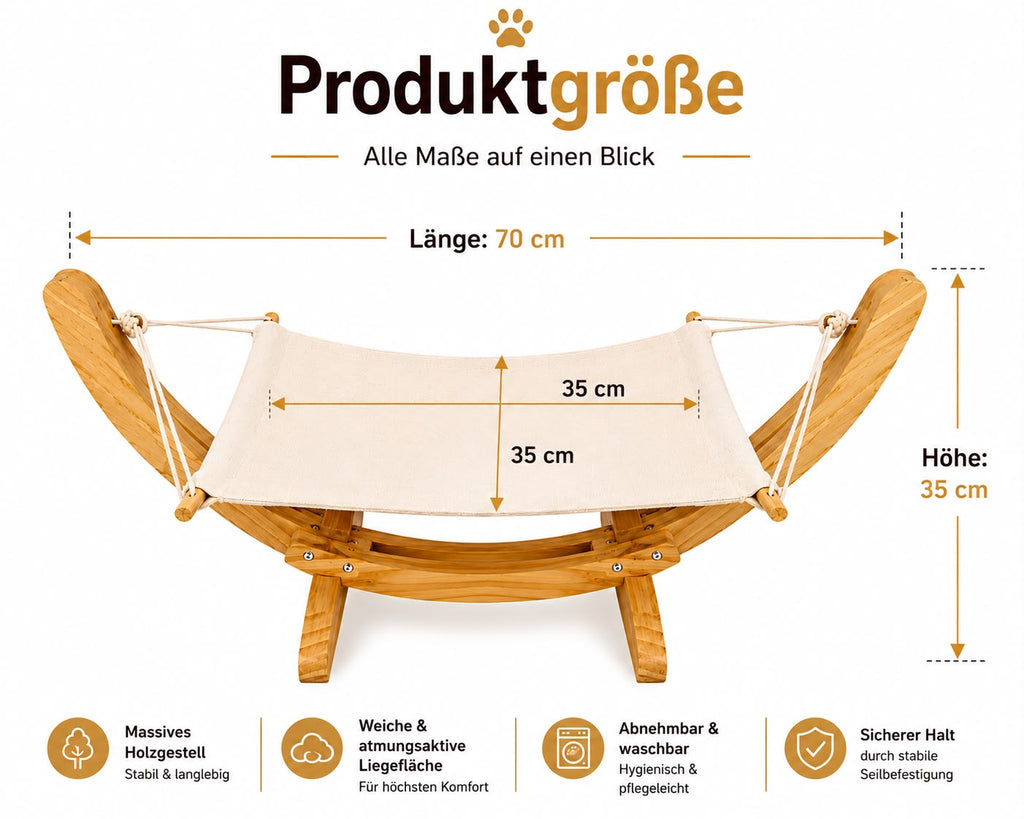PawFlow Premium Katzenhängematte mit Massivholzgestell