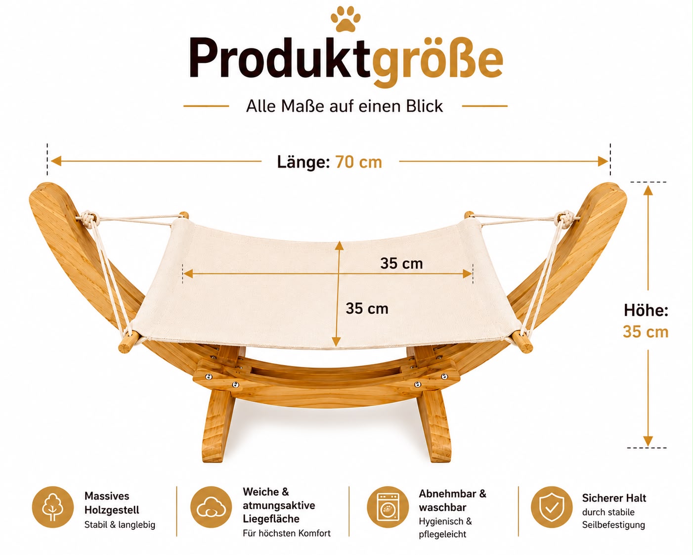 PawFlow Premium Katzenhängematte mit Massivholzgestell