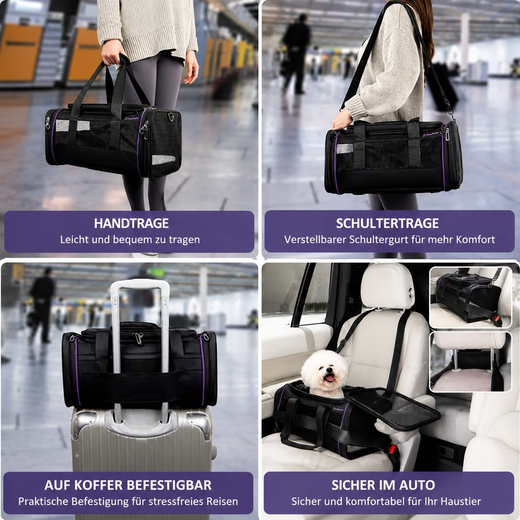 PawFlow Premium Reise-Transporttasche – Erweiterbare Haustiertasche für Hunde & Katzen