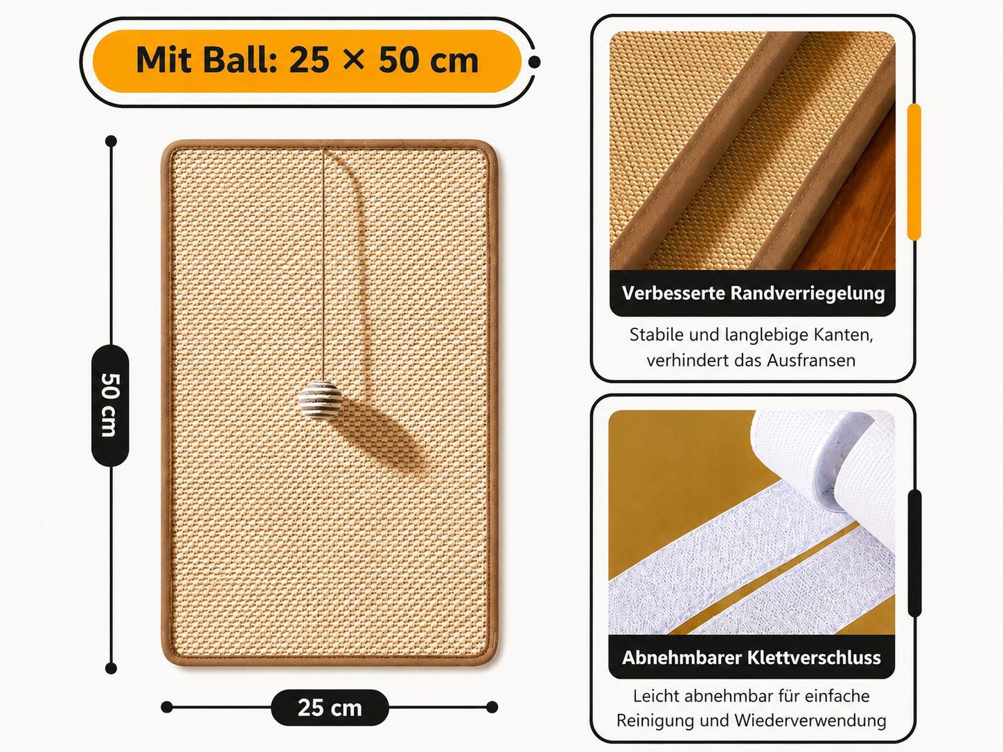 PawFlow Sisal-Kratzmatte für Katzen mit Spielball – Kratzen, Spielen & Möbelschutz