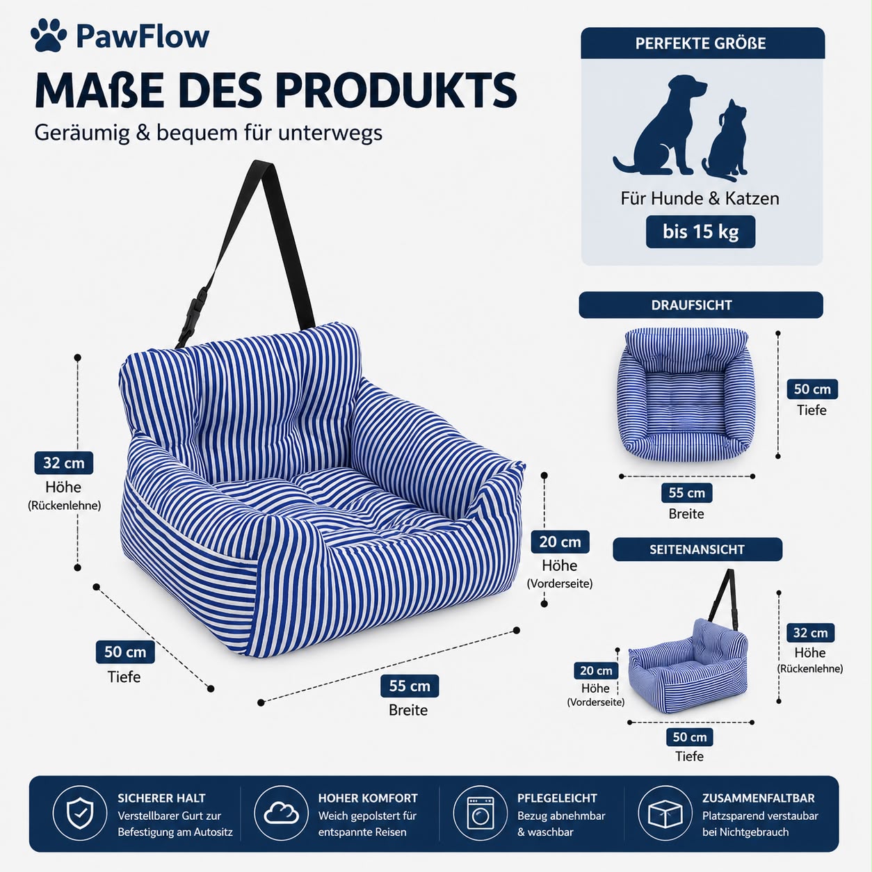 PawFlow Premium Autositz für Hunde & Katzen