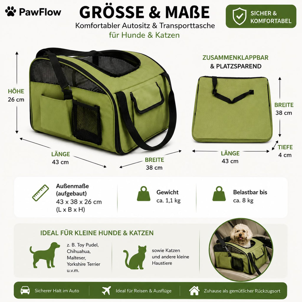 PawFlow Premium Auto-Transporttasche für Hunde & Katzen