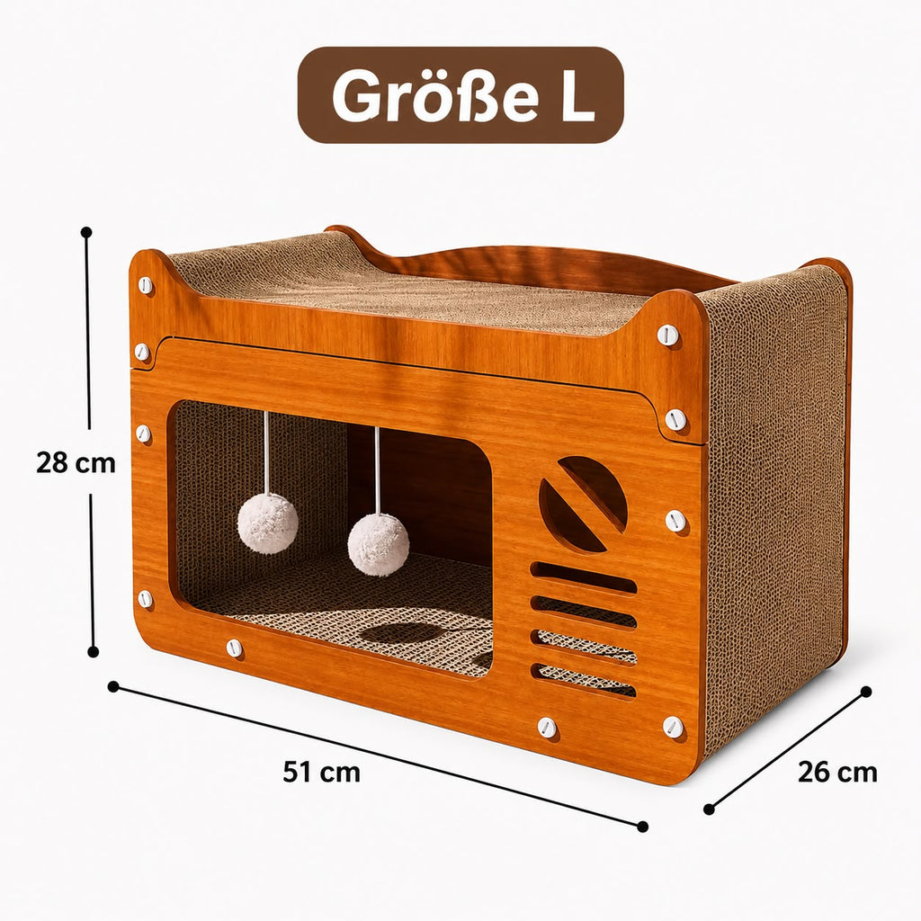 PawFlow Retro-Katzenhöhle mit Kratzfläche & Spielbällen
