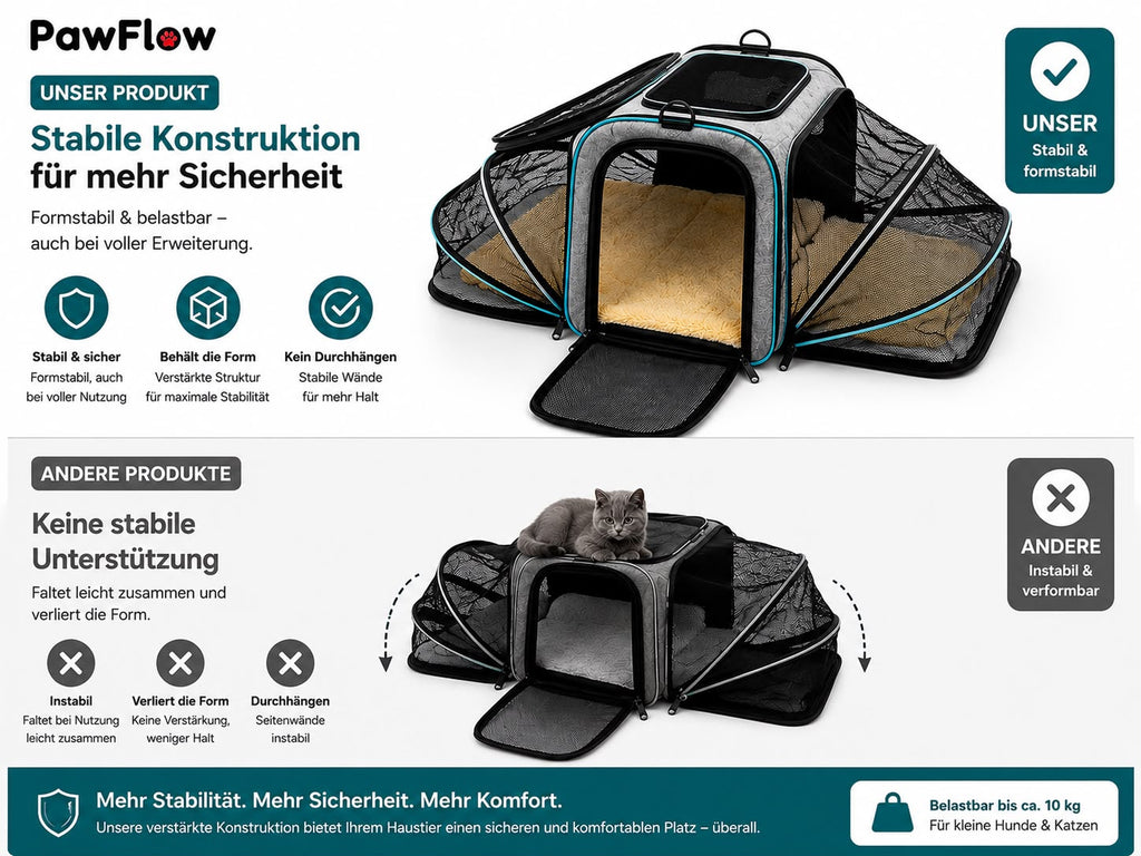 PawFlow Premium Reise-Transportbox für Hunde & Katzen – Erweiterbar