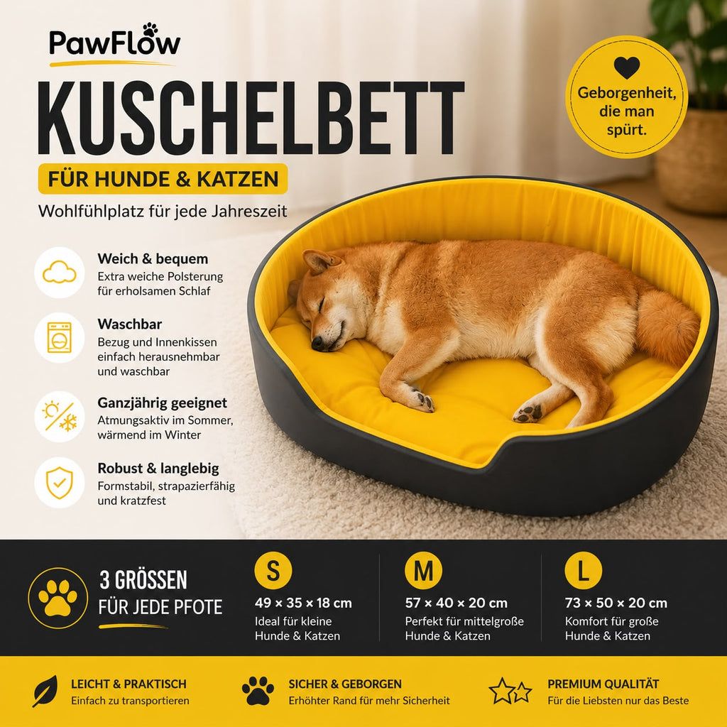 PawFlow Kuschelbett – Waschbares Wohlfühlbett für Hunde & Katzen
