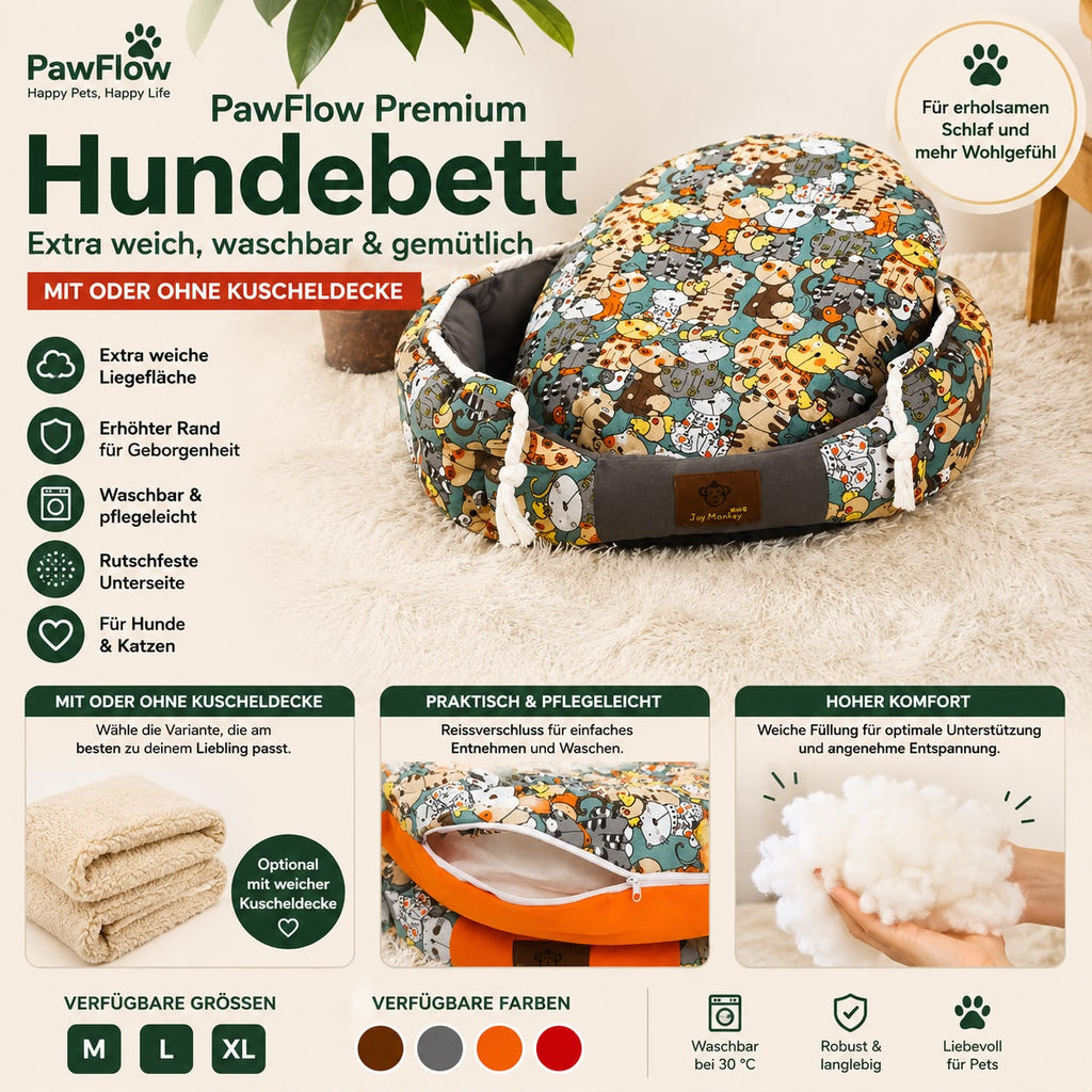 PawFlow Premium Hundebett – Waschbar & extra weich