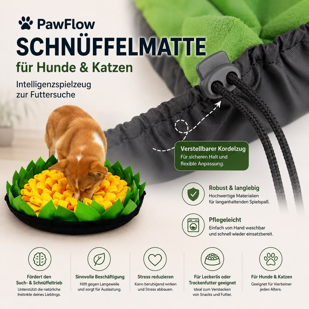 PawFlow Schnüffelmatte für Hunde & Katzen – Intelligenzspielzeug zur Futtersuche