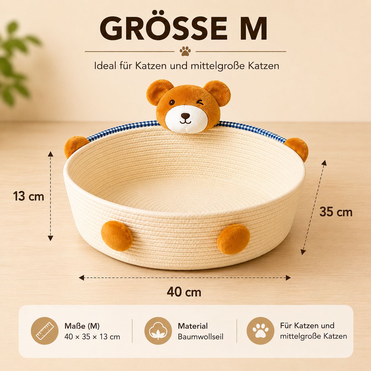 PawFlow Baumwollseil-Katzenbett mit Kratzfläche – Schlafen, Kratzen & Wohlfühlen