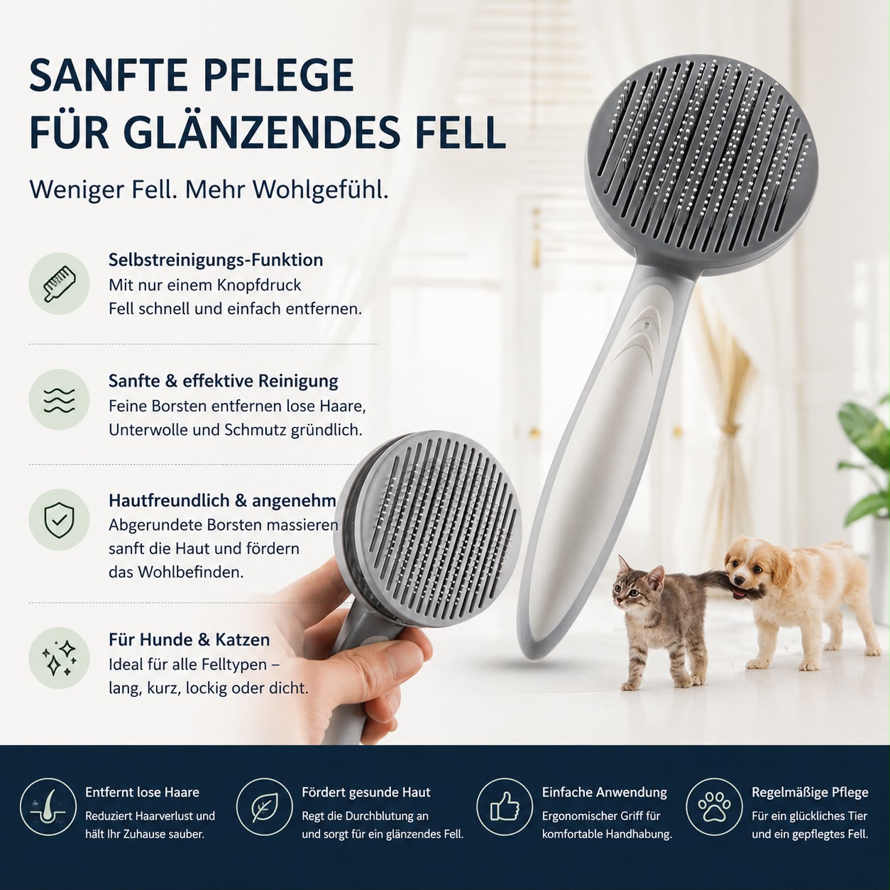 PawFlow Selbstreinigende Fellpflegebürste für Hunde & Katzen