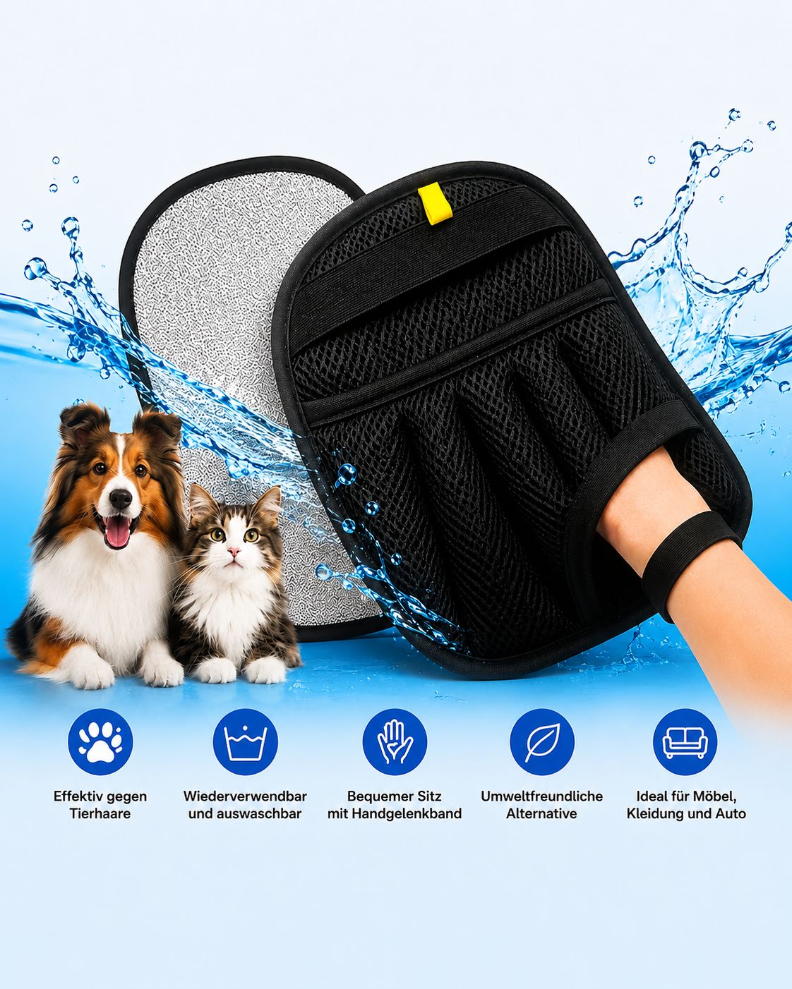 PawFlow Tierhaarentfernungs-Handschuh – Wiederverwendbar für Hunde, Katzen, Möbel, Teppiche & Kleidung