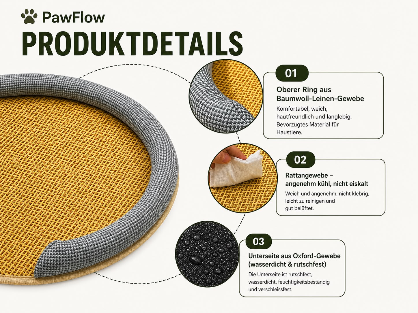 PawFlow Rattan-Kühlbett für Hunde & Katzen – Atmungsaktiv, kühl & besonders bequem