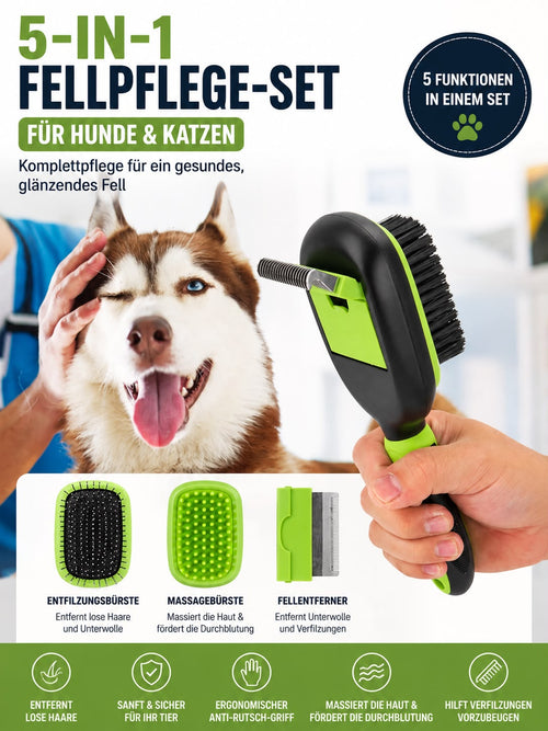 PawFlow 5-in-1 Fellpflege-Set für Hunde & Katzen
