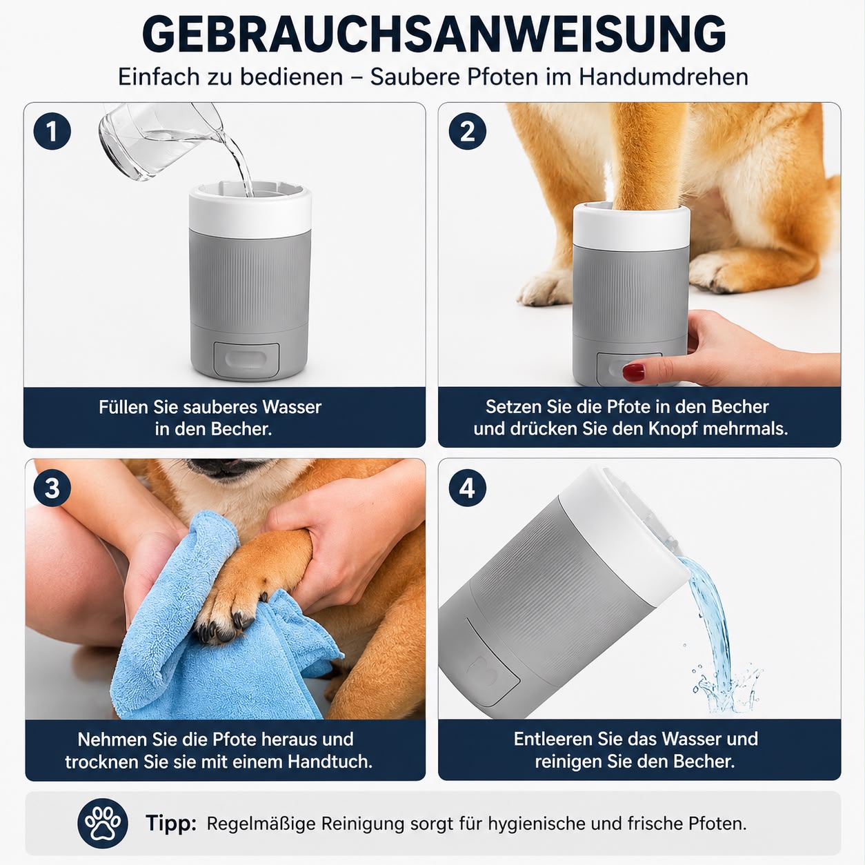 PawFlow Pfoten-Reinigungsbecher für Hunde – Sanfte und gründliche Pfotenreinigung