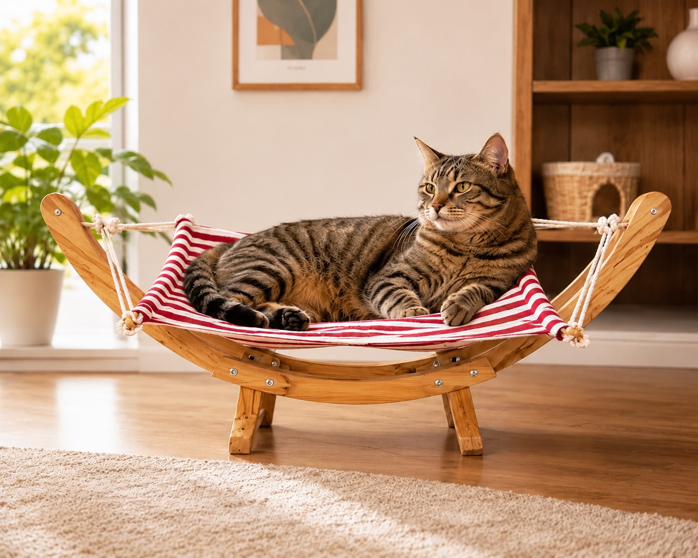 PawFlow Premium Katzenhängematte mit Massivholzgestell