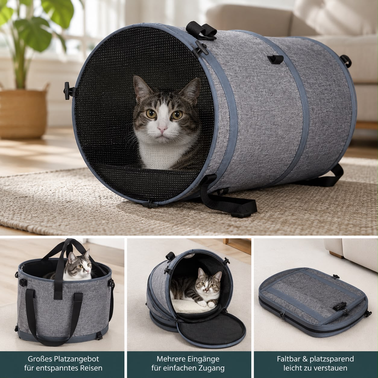 PawFlow Faltbare Reise-Transporttasche für Hunde & Katzen