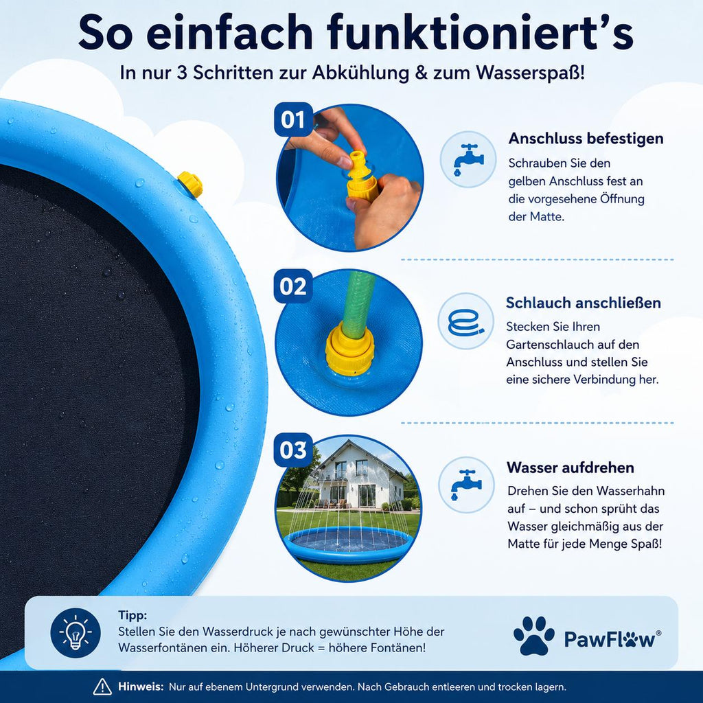 PawFlow Wasserspielmatte für Hunde – Spritzspaß & Abkühlung im Sommer