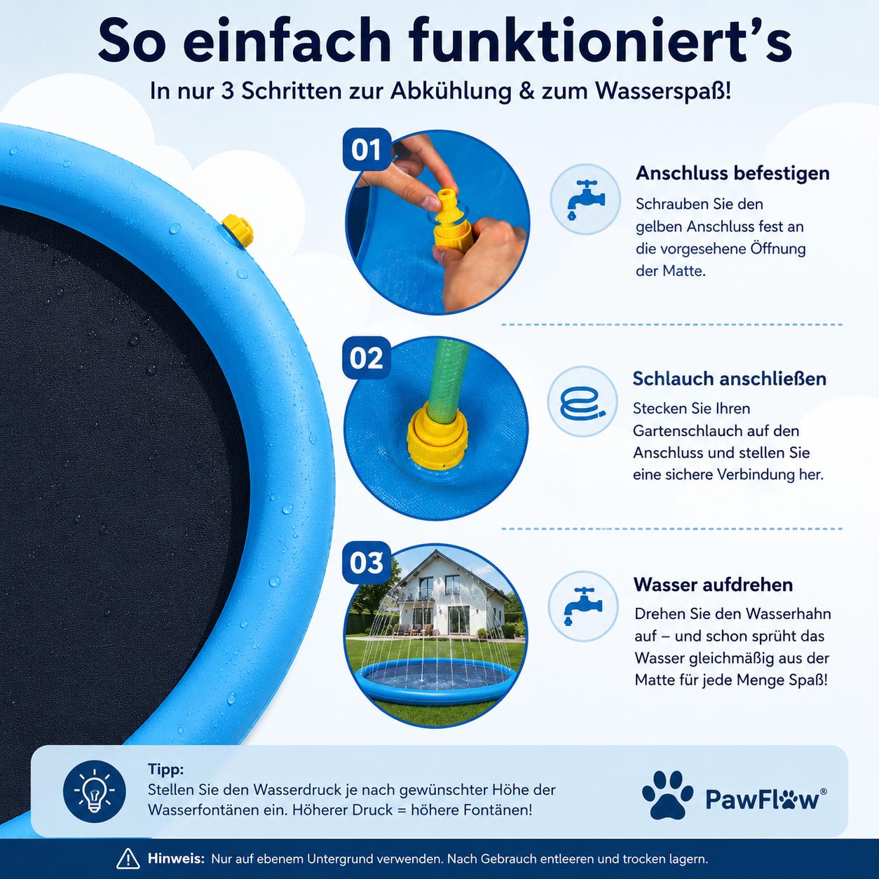 PawFlow Wasserspielmatte für Hunde – Spritzspaß & Abkühlung im Sommer