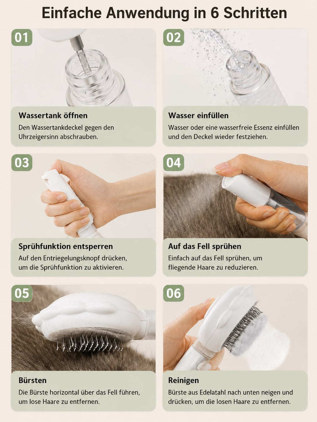 PawFlow™ 2-in-1 Fellpflegebürste mit Spray für Hunde & Katzen