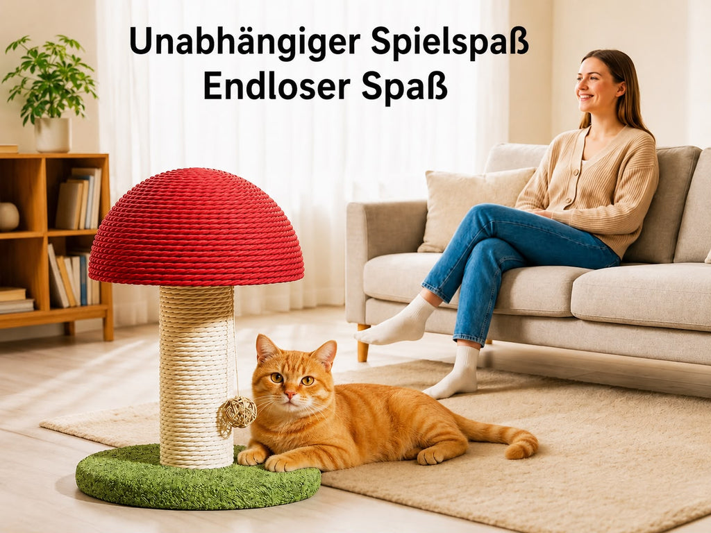 PawFlow Pilz-Kratzbaum mit Sisalstamm und Spielball