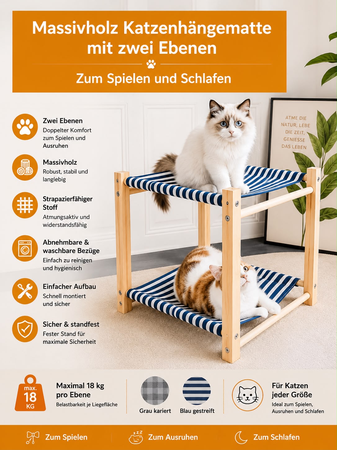 PawFlow Premium Doppelstöckige Katzenliege aus Massivholz