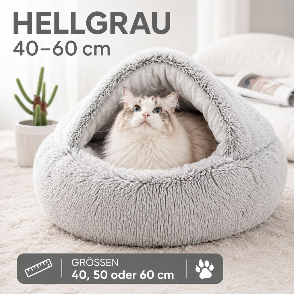 PawFlow Kuschelhöhle für Hunde & Katzen – Weiches Plüschbett mit Wohlfühleffekt