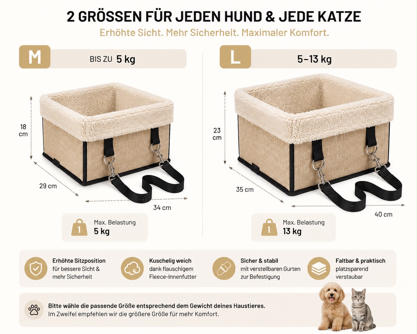 PawFlow Luxus-Autositz mit Kuschelfleece für Hunde & Katzen