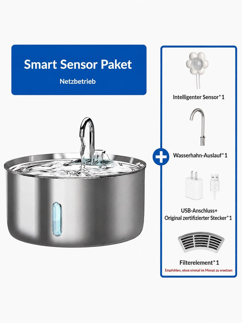 PawFlow Smart Fontain Pro – Edelstahl Haustier-Wasserspender