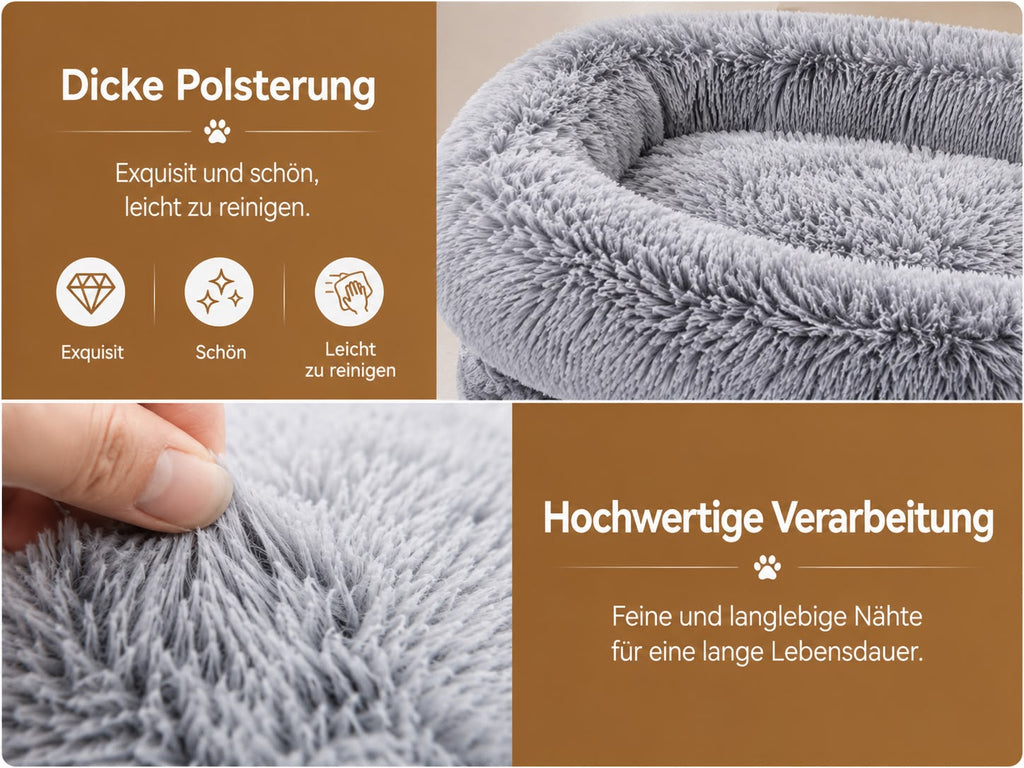 PawFlow Premium Kuschelbett für Haustiere – Extra weich, waschbar & wasserabweisend