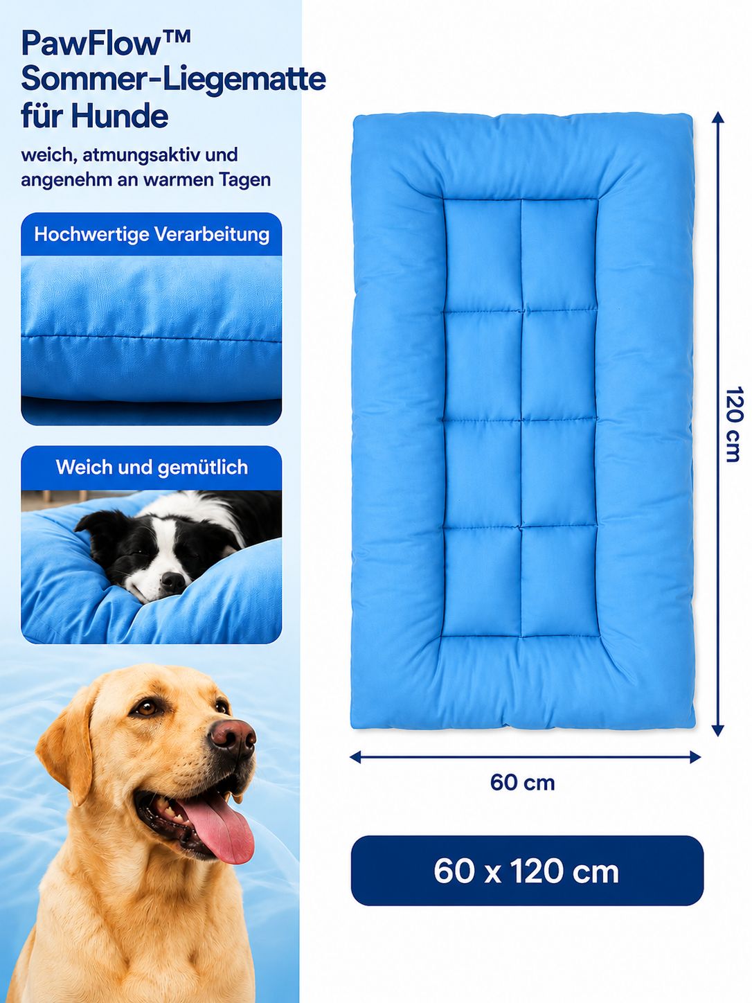 PawFlow™ Sommer-Liegematte für Hunde – weich, atmungsaktiv und angenehm an warmen Tagen