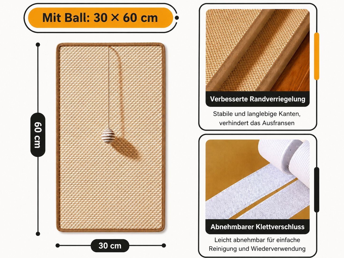 PawFlow Sisal-Kratzmatte für Katzen mit Spielball – Kratzen, Spielen & Möbelschutz