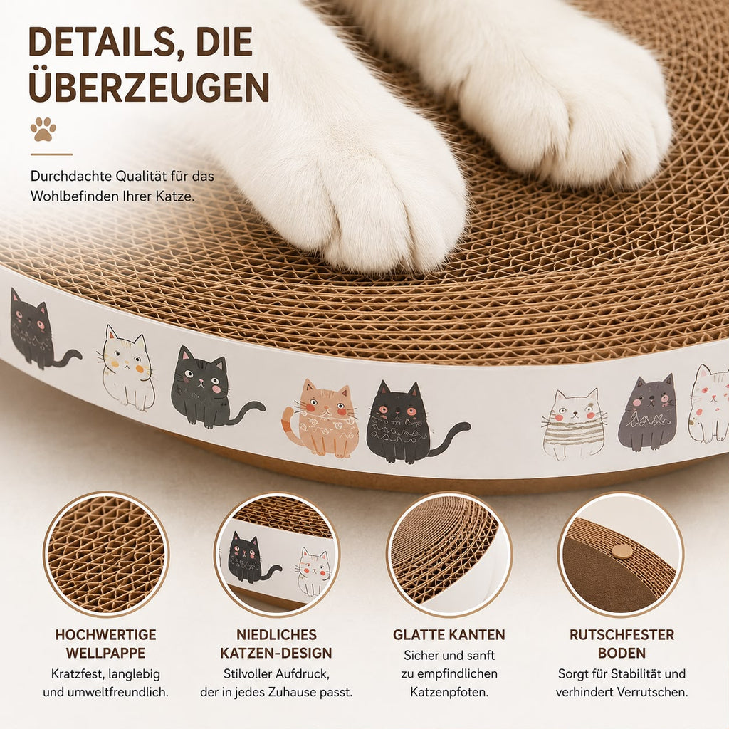 PawFlow Premium Katzen-Kratzbett 2-in-1 – Kratzliege aus Wellpappe