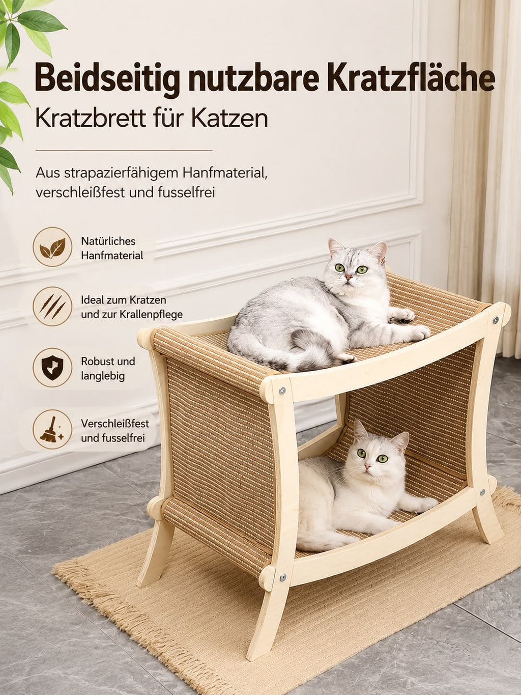 PawFlow Katzen-Lounge mit Kratzflächen – Doppelstöckiger Rückzugsort aus Holz