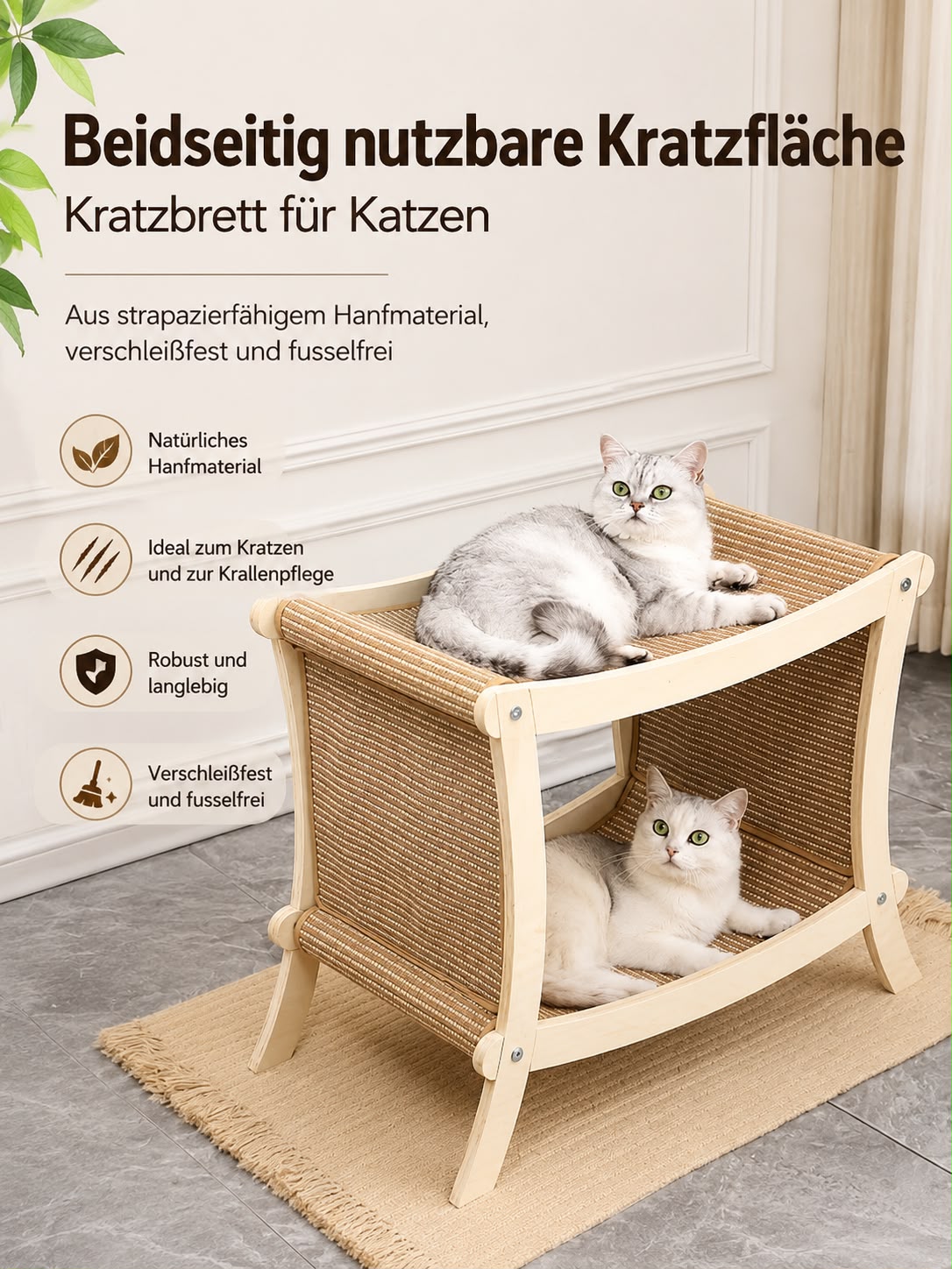 PawFlow Katzen-Lounge mit Kratzflächen – Doppelstöckiger Rückzugsort aus Holz