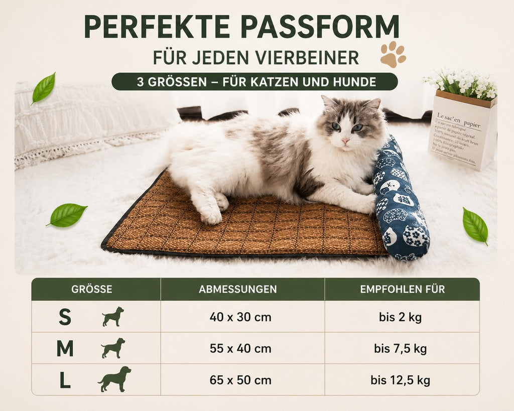 PawFlow Rattan-Kühlmatte mit Nackenrolle für Hunde & Katzen – Natürlich kühl & atmungsaktiv