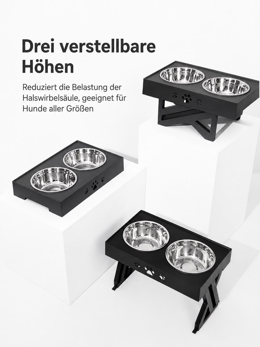 PawFlow Höhenverstellbarer Doppelnapf mit Edelstahlschalen