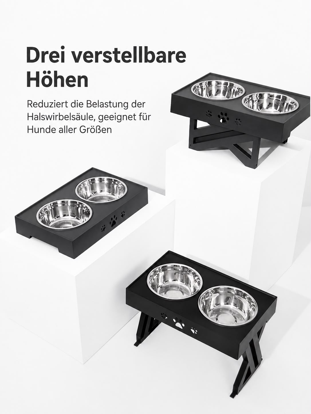 PawFlow Höhenverstellbarer Doppelnapf mit Edelstahlschalen